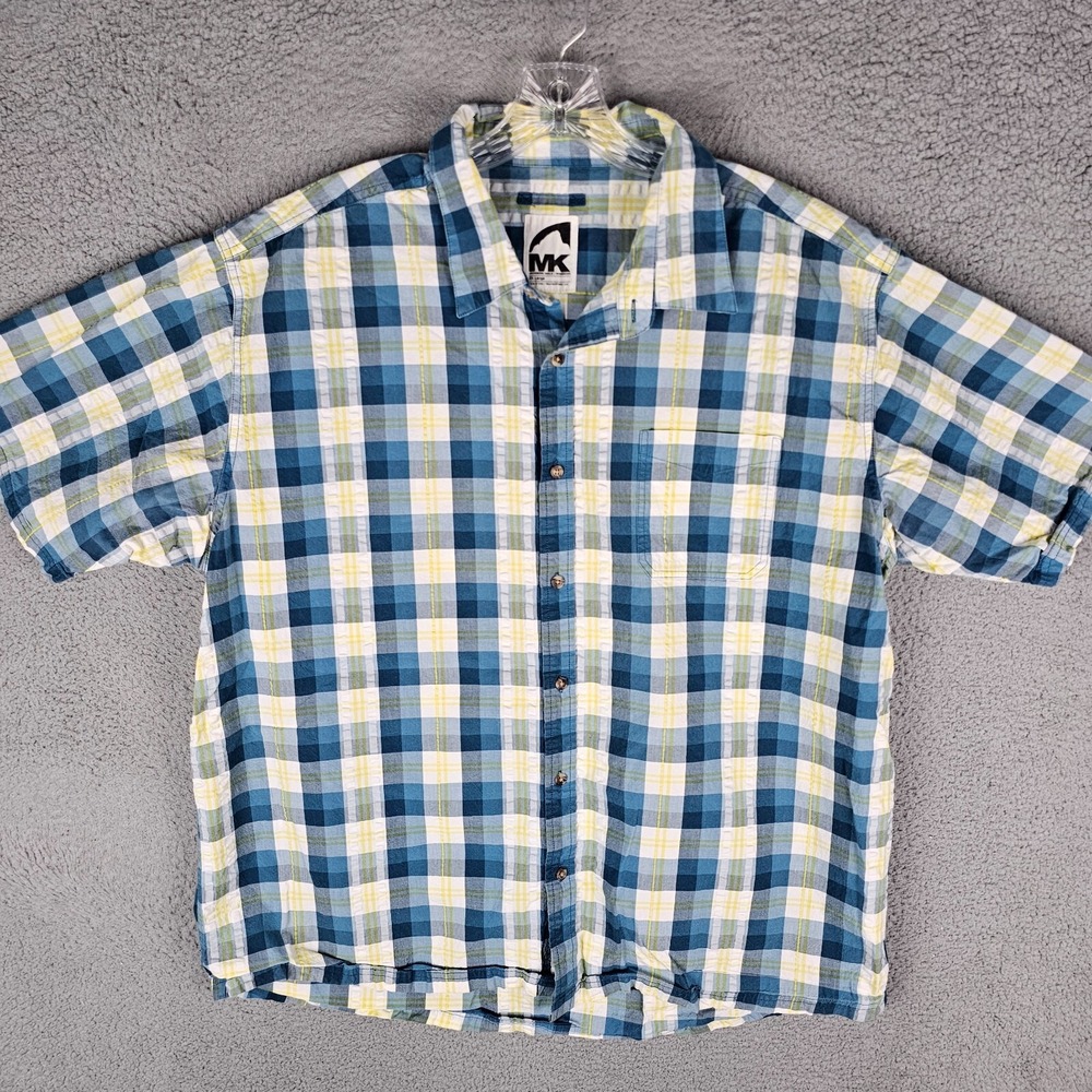 Mountain Khakis Shirt Men 2XL Blue Plaid Short Sleeve Hiking Button Up 11407